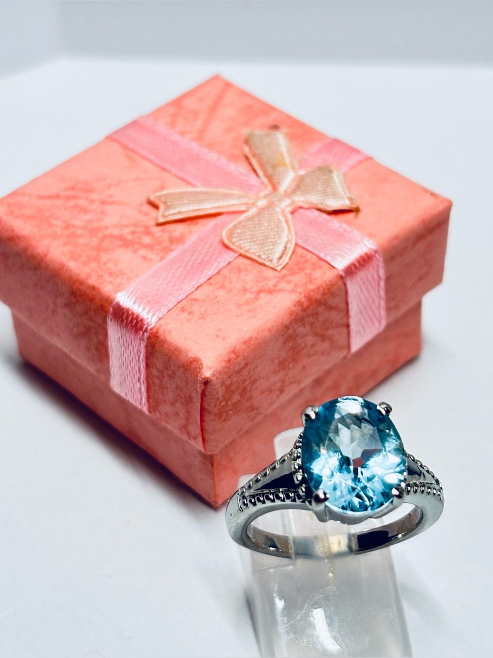 Women's 316L Stainless Steel Oval Blue Topaz Statement Ring
